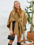 Fuzzy Trim Open Front Poncho - Trendsi - Flyclothing LLC