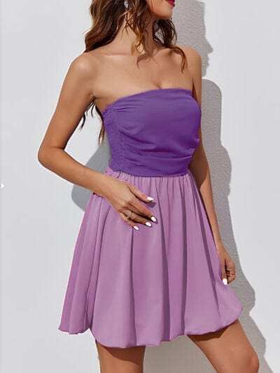 Ruched Two-Tone Tube Mini Dress - Trendsi - Flyclothing LLC