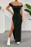 Off Shoulder Slit Maxi Dress - Trendsi - Flyclothing LLC