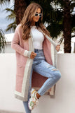 Pocketed Contrast Long Sleeve Hooded Cardigan - Trendsi - Flyclothing LLC