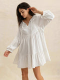 Tiered Tie Neck Long Sleeve Mini Dress - Trendsi - Flyclothing LLC