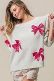 BiBi Sequin Bow Puff Sleeve Sweater - Trendsi - Flyclothing LLC