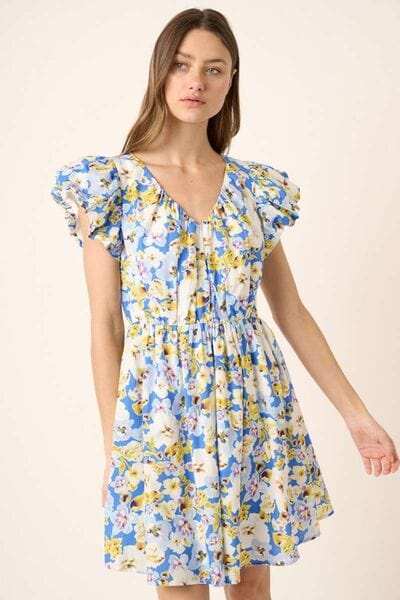 Mittoshop Floral V-Neck Cap Sleeve Mini Dress - Trendsi - Flyclothing LLC