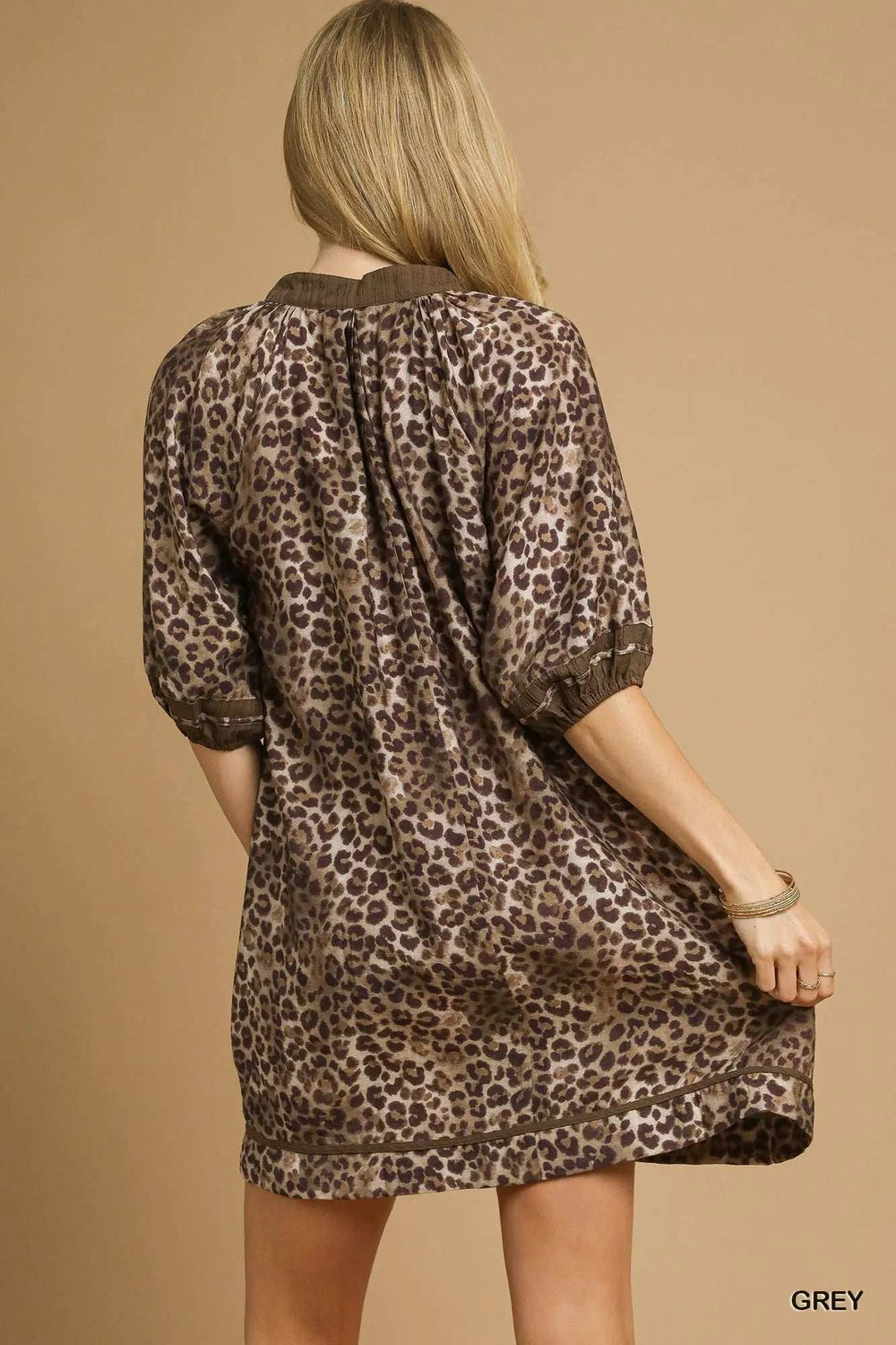 Umgee Full Size Leopard Print Mini Dress with Contrast Trim Plus Size - Trendsi - Flyclothing LLC