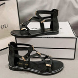 Open Toe Back Zipper Flat Sandals - Trendsi - Flyclothing LLC
