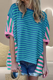 Striped Round Neck Half Sleeve T-Shirt - Trendsi - Flyclothing LLC