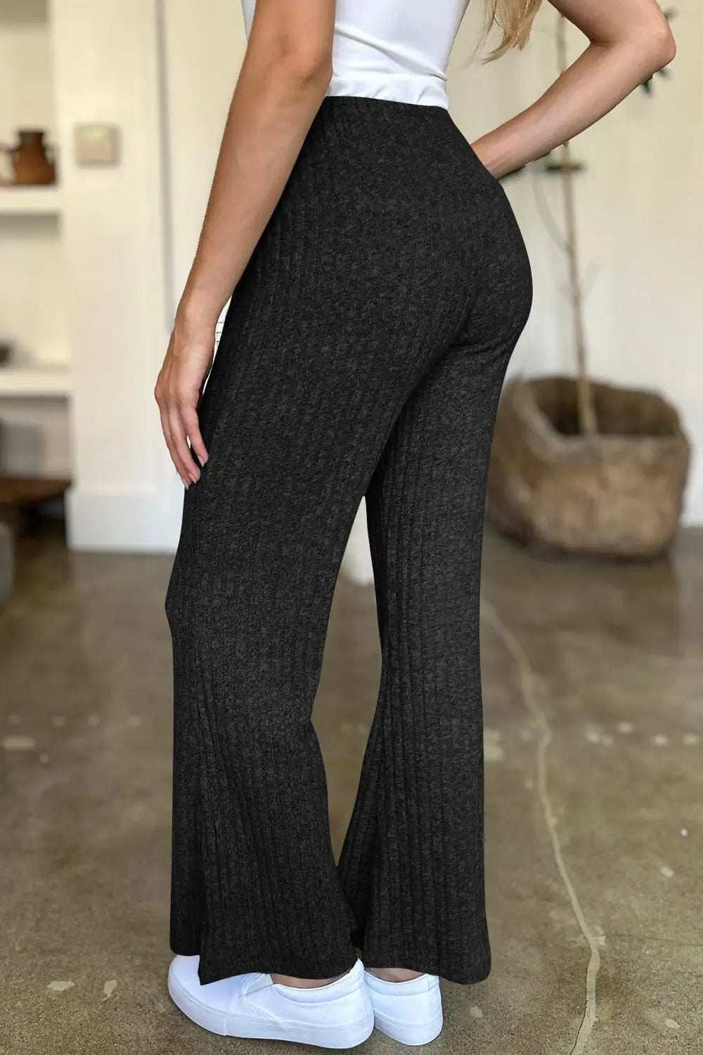 Ribbed High Waist Flare Pants - Trendsi - Flyclothing LLC