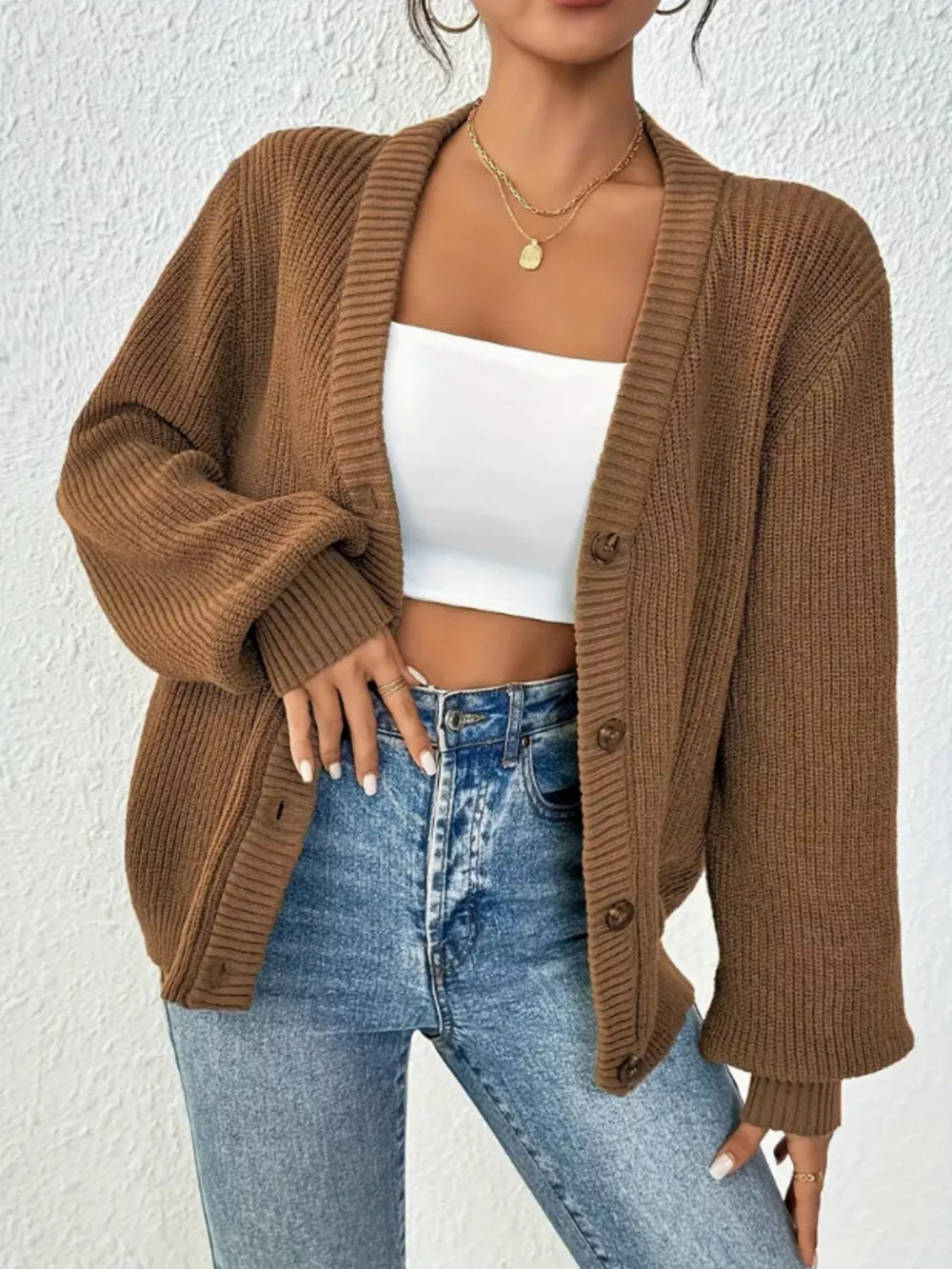 Chunky Knit Button-Down Cardigan - Trendsi - Flyclothing LLC