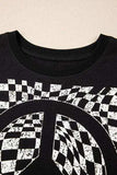 Checkered Peace Sign Round Neck T-Shirt - Trendsi - Flyclothing LLC