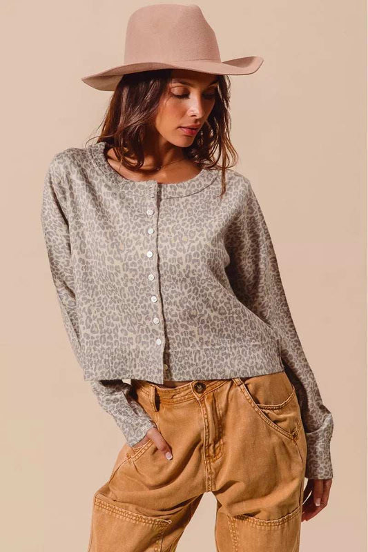 SO ME Two Tone Leopard Vintage Print Button Up Cardigan - Trendsi - Flyclothing LLC