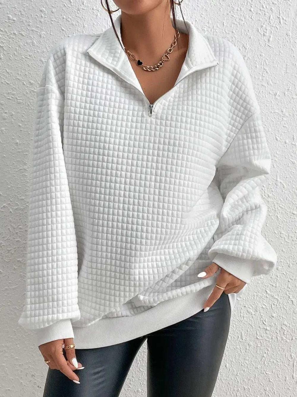 Collared Neck Long Sleeve Sweatshirt - Trendsi - Flyclothing LLC