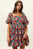 BiBi Floral Print Puff Square Neck Dress - Trendsi - Flyclothing LLC