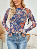 Floral Mock Neck Long Sleeve Top - Trendsi - Flyclothing LLC