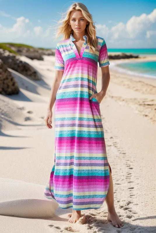 Heimish Full Size Striped Short Sleeve Maxi Tee Dress Plus Size - Trendsi - Flyclothing LLC