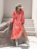 Tied Cutout Printed Long Sleeve Midi Dress - Trendsi - Flyclothing LLC