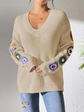 Crochet Flower V-Neck Sweater - Trendsi - Flyclothing LLC