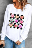 Valentine's Day Checkered Heart Long Sleeve Sweatshirt - Trendsi - Flyclothing LLC