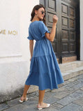 V-Neck Short Sleeve Midi Dress - Trendsi - Flyclothing LLC