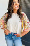 Printed Round Neck Flutter Sleeve Blouse - Trendsi - Flyclothing LLC