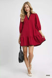 Umgee French Terry Ruffle Hem Dress with Plaid Trim - Trendsi - Flyclothing LLC