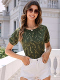 Printed Round Neck Short Sleeve Blouse - Trendsi - Flyclothing LLC