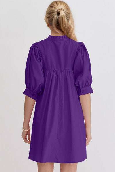 Oh Frill Notched Puff Sleeve Babydoll Mini Dress - Trendsi - Flyclothing LLC