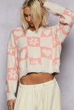 POL V-Neck Heart Pattern Checkered Sweater - Trendsi - Flyclothing LLC