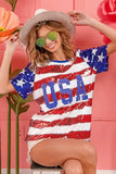 BiBi American Flag Theme USA Lettering Sequin Top - Trendsi - Flyclothing LLC