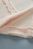 Textured Frayed Trim Half Button Short Sleeve Top - Trendsi - Flyclothing LLC