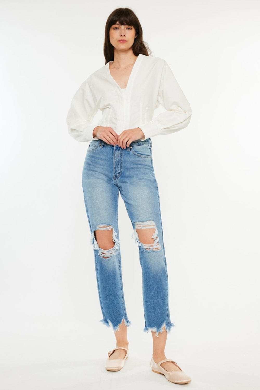 Kancan Distressed Frayed Hem Cropped Jeans - Trendsi - Flyclothing LLC