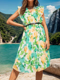 Ruffled Printed Surplice Cap Sleeve Dress - Trendsi - Flyclothing LLC