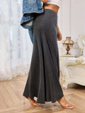 Solid Elastic Waist Maxi Skirt - Trendsi - Flyclothing LLC