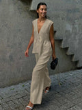 V-Neck Vest and Pants Set - Trendsi - Flyclothing LLC