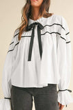 Ribbon Bowtie Collared Neck Flounce Sleeve Shirt - Trendsi - Flyclothing LLC
