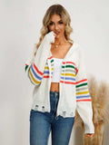 Drawstring Striped Dropped Shoulder Hooded Cardigan - Trendsi - Flyclothing LLC
