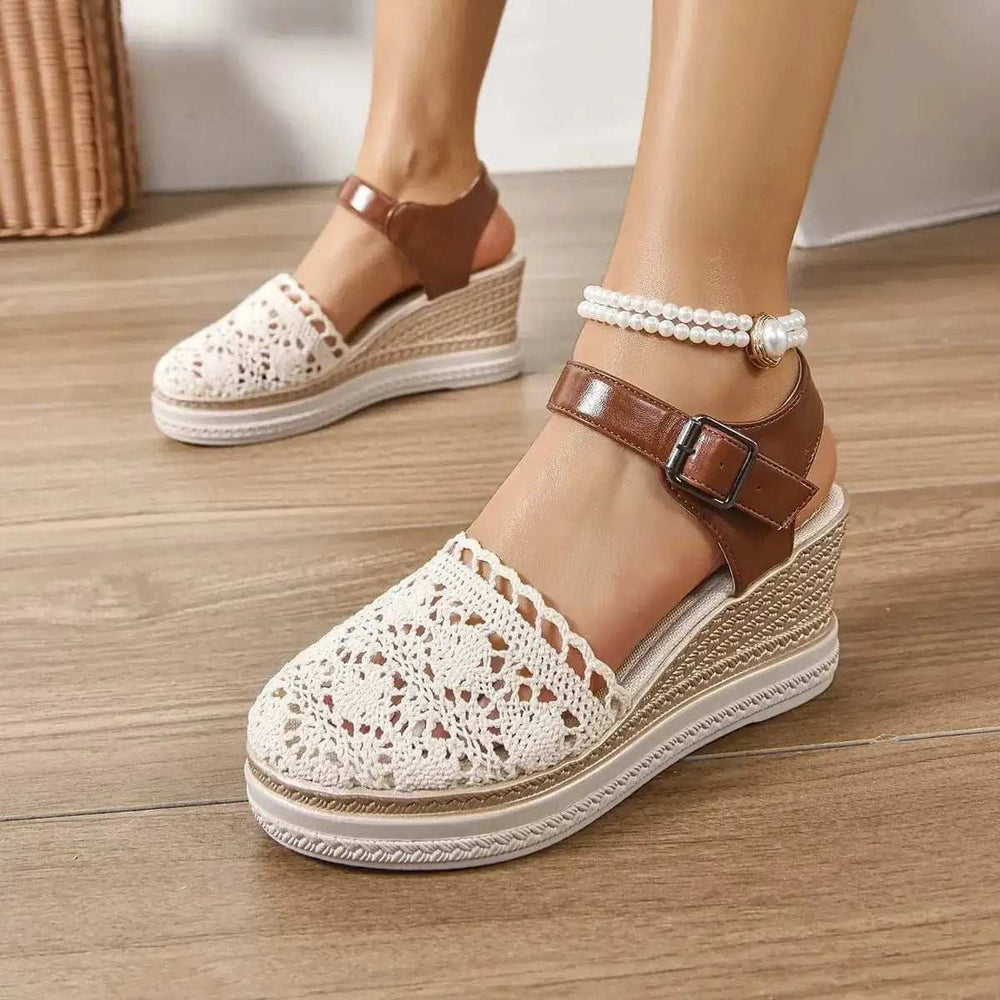 Round Toe Wedge Sandals - Trendsi - Flyclothing LLC