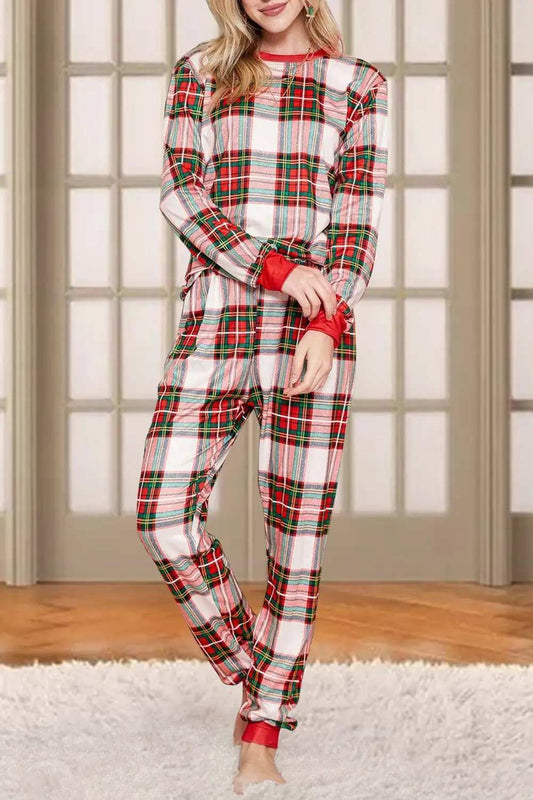 Plaid Round Neck Top and Pants Set - Trendsi - Flyclothing LLC