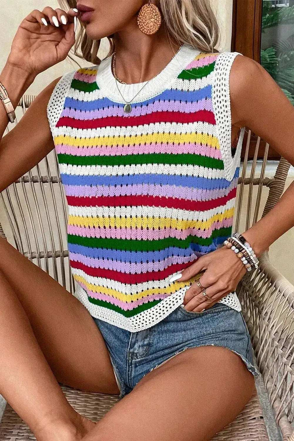 Contrast Round Neck Sweater Vest - Trendsi - Flyclothing LLC