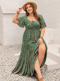 Plus Size Printed Short Sleeve Tiered Maxi Dress - Trendsi - Flyclothing LLC
