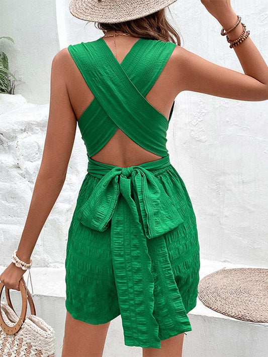 Crisscross Tied V-Neck Romper - Trendsi - Flyclothing LLC