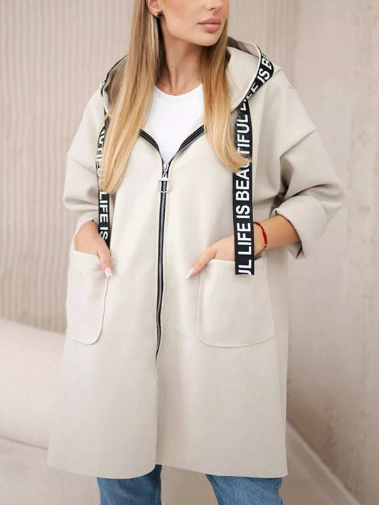 Full Size Hooded Zip-Up Longline Outerwear Plus Size - Trendsi - Flyclothing LLC