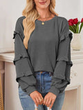 Ruffled Round Neck Long Sleeve Sweatshirt - Trendsi - Flyclothing LLC