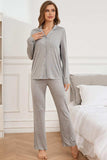 Button Up Long Sleeve Top and Pants Lounge Set - Trendsi - Flyclothing LLC