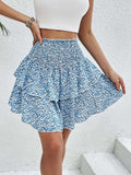 Smocked Layered Printed Mini Skirt - Trendsi - Flyclothing LLC