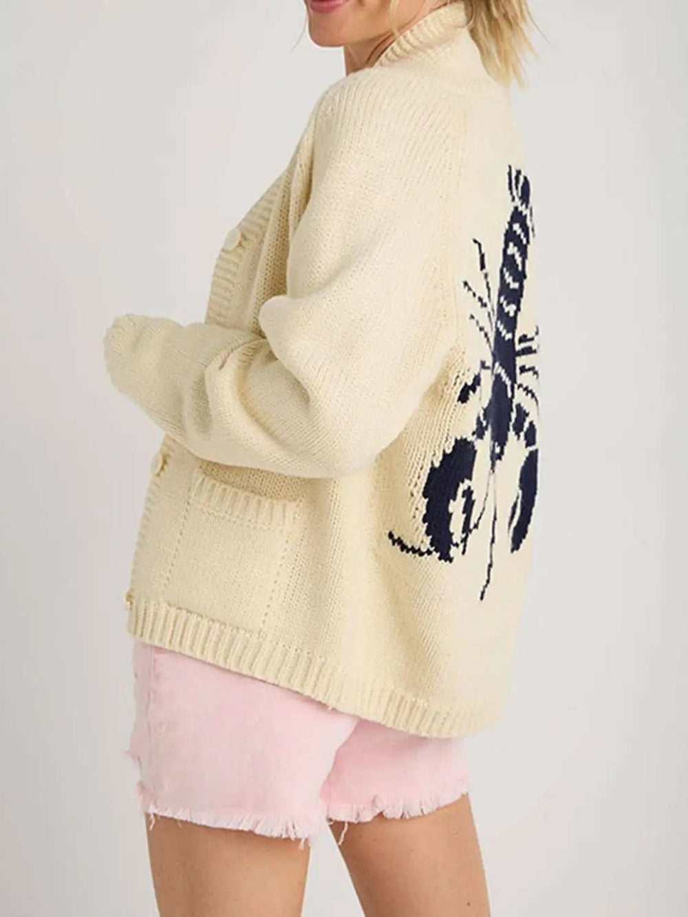 Lobster Button Up Long Sleeve Cardigan - Trendsi - Flyclothing LLC