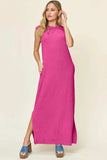 Double Take Full Size Texture Mock Neck Sleeveless Maxi Dress - Trendsi - Flyclothing LLC