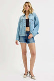 RISEN Washed Dropped Shoulder Denim Jacket - Trendsi - Flyclothing LLC