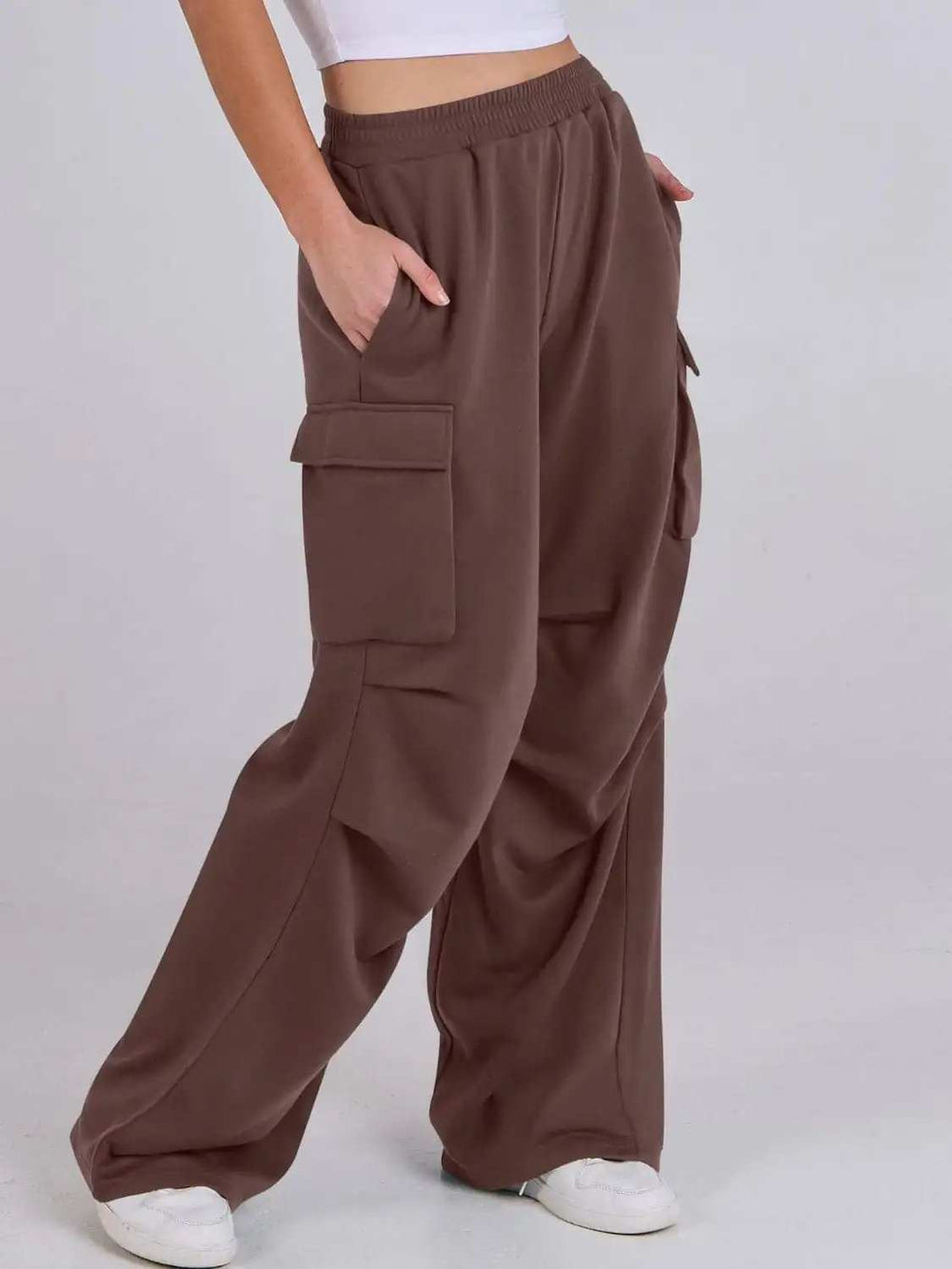 Elastic Waist Wide Leg Pants with Pockets - Trendsi - Flyclothing LLC