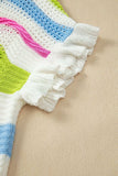 Color Block Crochet Ruffled Short Sleeve Knit Top - Trendsi - Flyclothing LLC