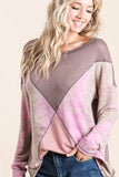 BiBi Thermal Waffle Color Block Top with Tie Dye - Trendsi - Flyclothing LLC